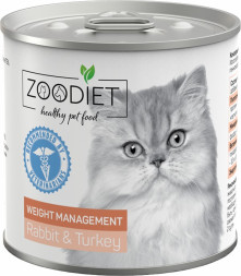 Zoodiet Weight Management Rabbit&amp;Turkey влажный корм для взрослых кошек, склонных к ожирению, с кроликом и индейкой, в консервах - 240 г х 12 шт