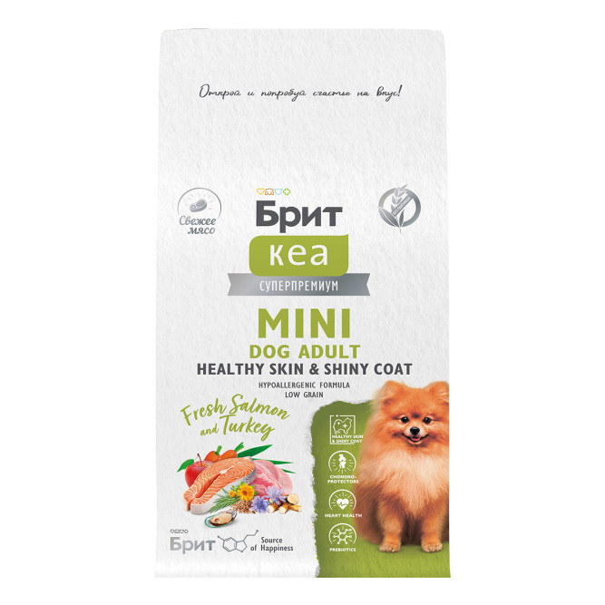 Брит Кеа Мини Dog Adult Healthy Skin&amp;Shiny Coat сухой корм для взрослых собак мини пород  для кожи и шерсти с лососем и индейкой - 400 г