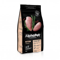 AlphaPet Superpremium сухой полнорационный корм для котят, беременных и кормящих кошек с цыпленком - 3 кг