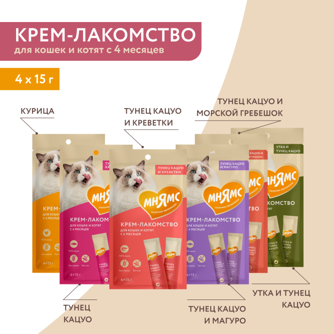 Крем-лакомство Мнямс для кошек с курицей - 60 г