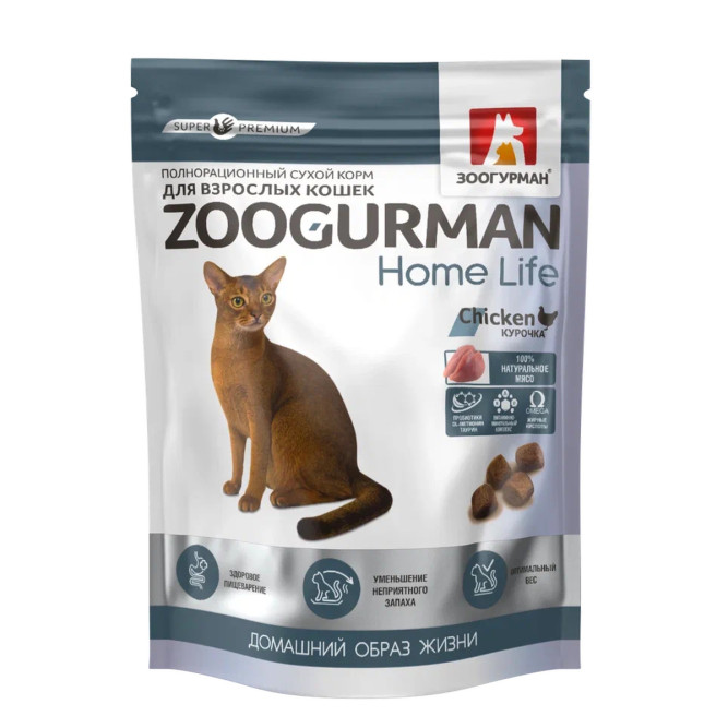 Зоогурман Home Life сухой корм для взрослых кошек с курочкой - 350 г
