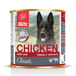 Blitz Adult Dog влажный корм для взрослых собак с курицей и телятиной в консервах - 750 г (12 шт)