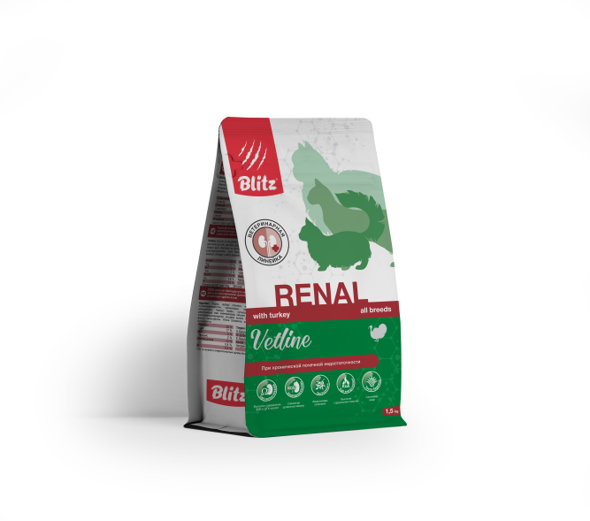 Blitz Vetline Renal диетический полнорационный сухой корм для взрослых кошек при хронической почечной недостаточности - 1,5 кг