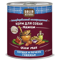 Solid Natura Premium влажный корм для взрослых собак с говяжьим сердцем и печенью, в консервах - 240 г х 6 шт