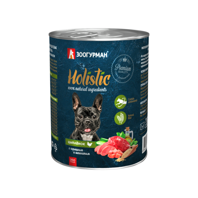 Зоогурман Holistic влажный корм для взрослых собак всех пород с цыпленком, горошком и шпинатом, в консервах - 350 г x 6 шт