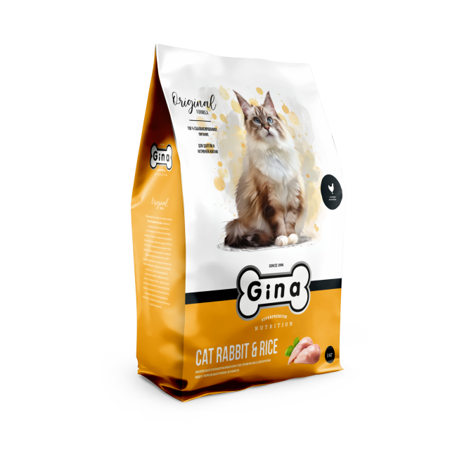 Gina Cat Rabbit &amp; Rice сухой корм для взрослых кошек с кроликом и рисом - 3 кг