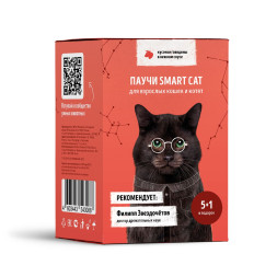 Smart Cat паучи для взрослых кошек и котят кусочки с говядиной кусочки в соусе набор - 85 г х 5+1 шт