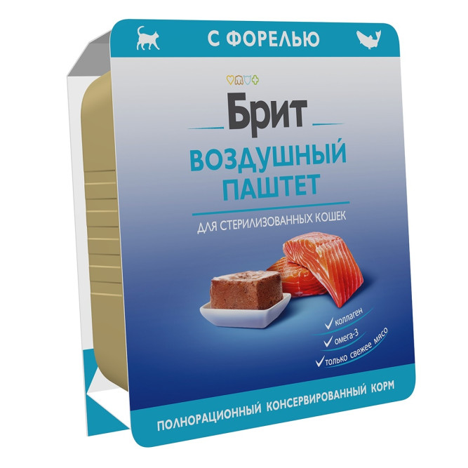 Брит воздушный паштет для стерилизованных кошек и кастрированных котов с форелью - 100 г х 14 шт