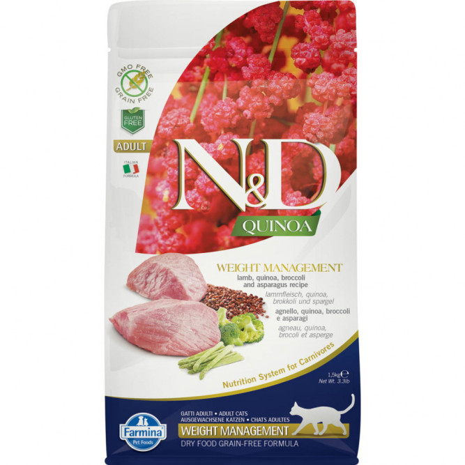 Farmina N&amp;D Quinoa Cat Grain Free Weight Management Lamb сухой беззерновой корм для взрослых кошек для контроля веса с ягненком и киноа - 1,5 кг