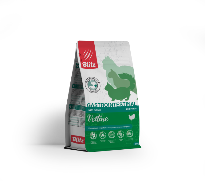 Blitz Vetline Gastrointestinal диетический полнорационный сухой корм для взрослых кошек при нарушении работы ЖКТ - 400 г