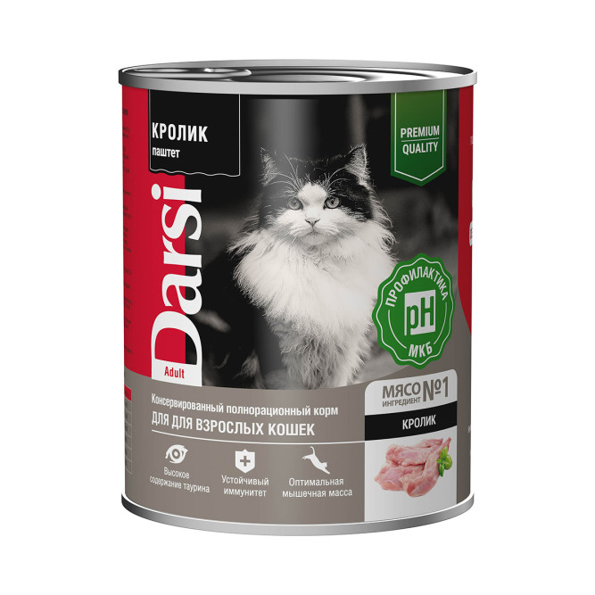 Darsi Adult влажный корм для взрослых кошек паштет с кроликом, в консервах - 340 г х 6 шт