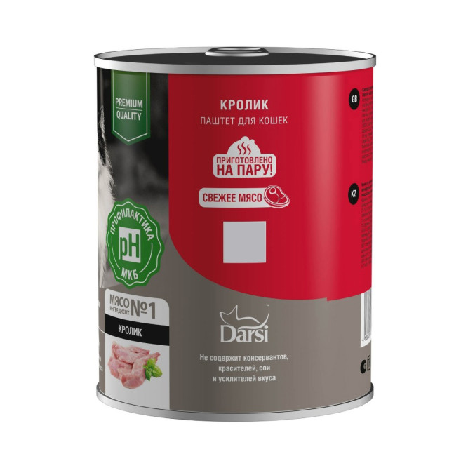 Darsi Adult влажный корм для взрослых кошек паштет с кроликом, в консервах - 340 г х 6 шт