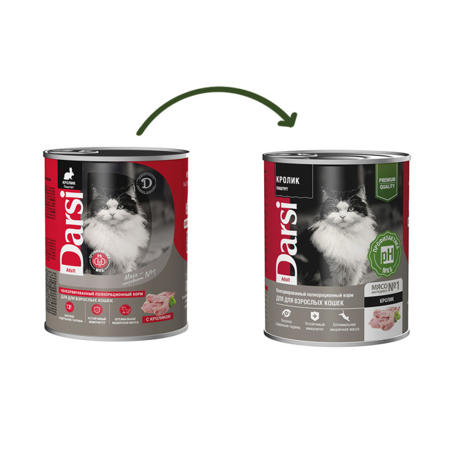 Darsi Adult влажный корм для взрослых кошек паштет с кроликом, в консервах - 340 г х 6 шт