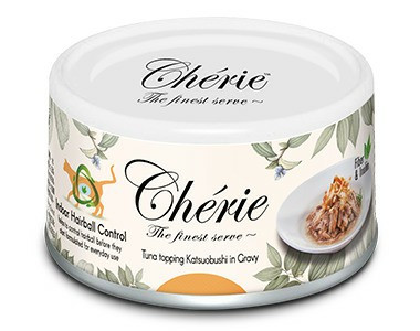 Pettric Cherie Hairball Control влажный корм для кошек с тунцом и хлопьями копченого тунца-бонито в подливе - 80 г х 24 шт