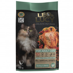 LEO&amp;LUCY cухой корм для взрослых и пожилых стерилизованных кошек с индейкой и ягодами - 400 г