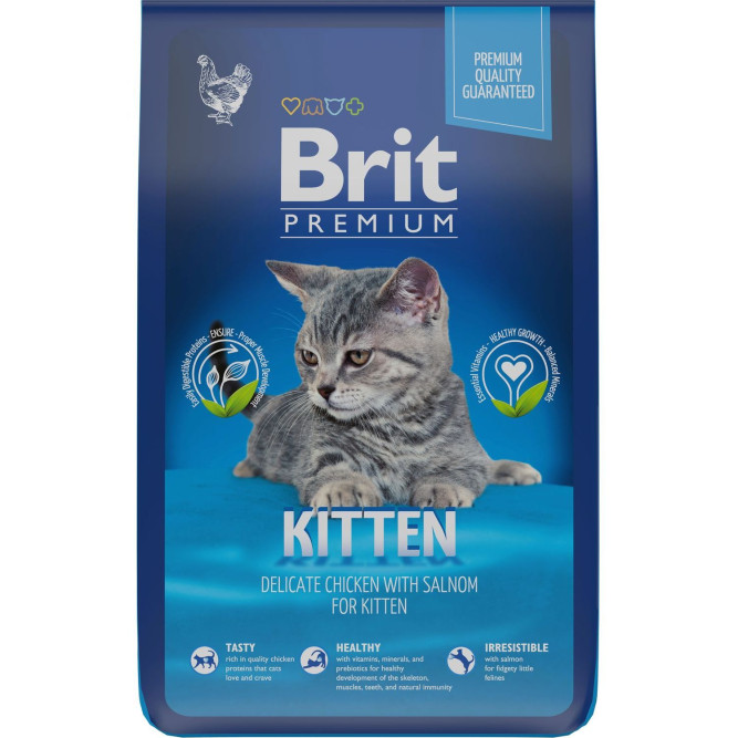 Brit Premium Cat Kitten сухой корм для котят с курицей и лососем - 8 кг