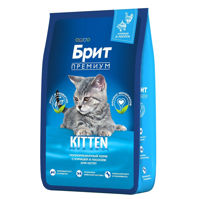 Брит Премиум Cat Kitten сухой корм для котят с курицей и лососем - 8 кг