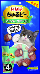 Inaba Churu Bee лакомство для взрослых кошек трубочки с куриным филе и запеченным тунцом кацуо - 10 г х 4 шт
