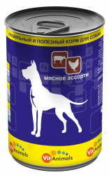 VitAnimals влажный корм для взрослых собак Мясное ассорти, в консервах - 410 г х 12 шт
