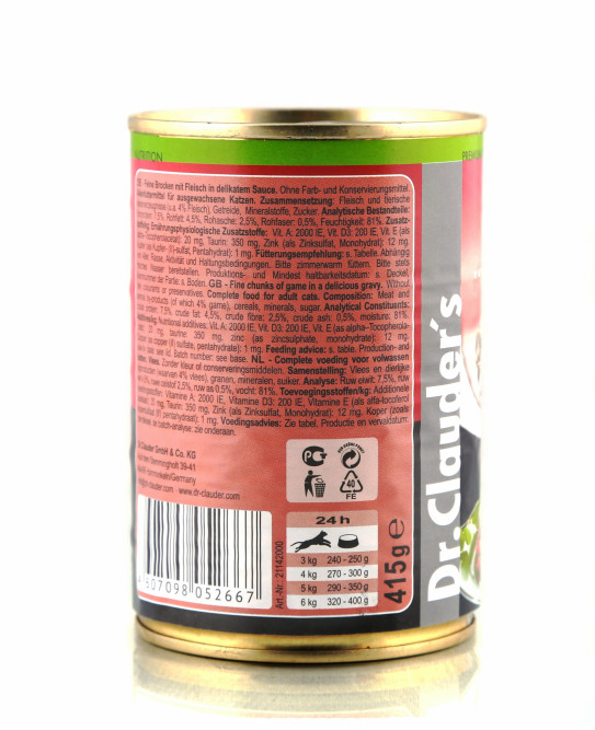 Dr.Clauder`s влажный корм для взрослых кошек с мясом, в консервах - 415 г х 12 шт