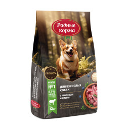 Родные корма сухой корм для взрослых собак с ягненком и рисом - 12 кг