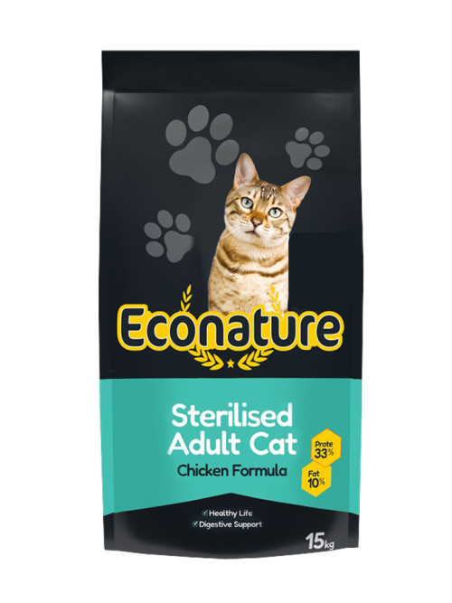Econature Sterilised Adult Cat Chicken Formula сухой корм для стерилизованных кошек с курицей - 15 кг