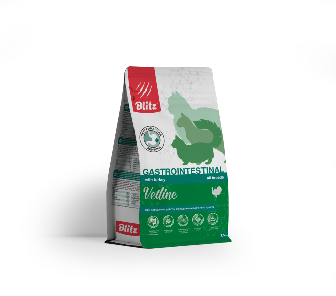 Blitz Vetline Gastrointestinal диетический полнорационный сухой корм для взрослых кошек при нарушении работы ЖКТ - 1,5 кг