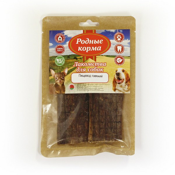 Родные корма лакомство для собак мелких пород пищевод говяжий, сушеный в дровяной печи - 20 г