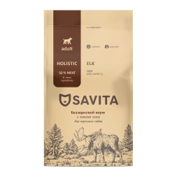 Savita сухой беззерновой корм для взрослых собак всех пород с мясом лося - 1 кг
