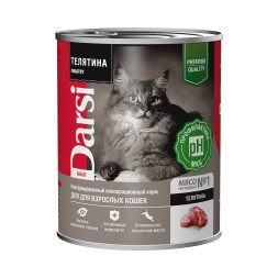 Darsi Adult влажный корм для взрослых кошек паштет с телятиной, в консервах - 340 г х 6 шт