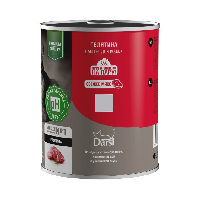 Darsi Adult влажный корм для взрослых кошек паштет с телятиной, в консервах - 340 г х 6 шт