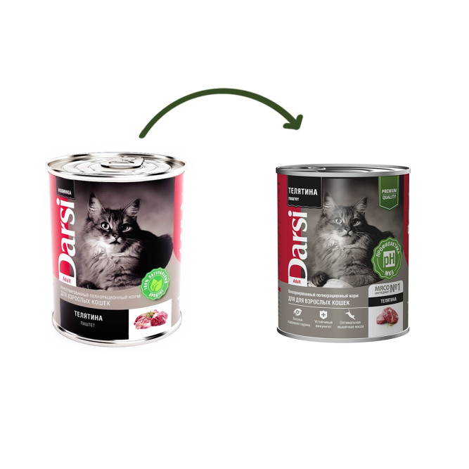 Darsi Adult влажный корм для взрослых кошек паштет с телятиной, в консервах - 340 г х 6 шт