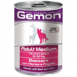 Gemon Dog Medium влажный корм для взрослых собак средних пород с кусочками говядины и печени в консервах 415 г x 24 шт
