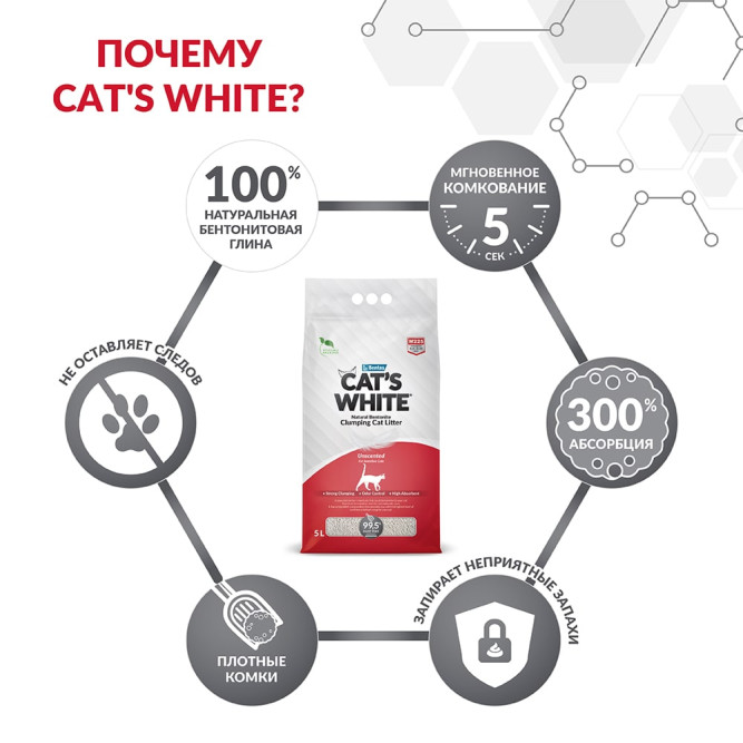 Cat's White Natural наполнитель комкующийся для кошачьего туалета натуральный без ароматизатора - 20 л