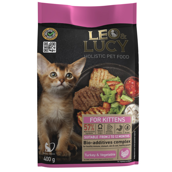 LEO&amp;LUCY cухой холистик корм для котят с индейкой и овощами - 400 г