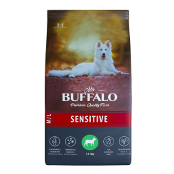 Mr.Buffalo Sensitive полнорационный сухой корм для взрослых собак всех пород с чувствительным пищеварением, с ягненком - 14 кг