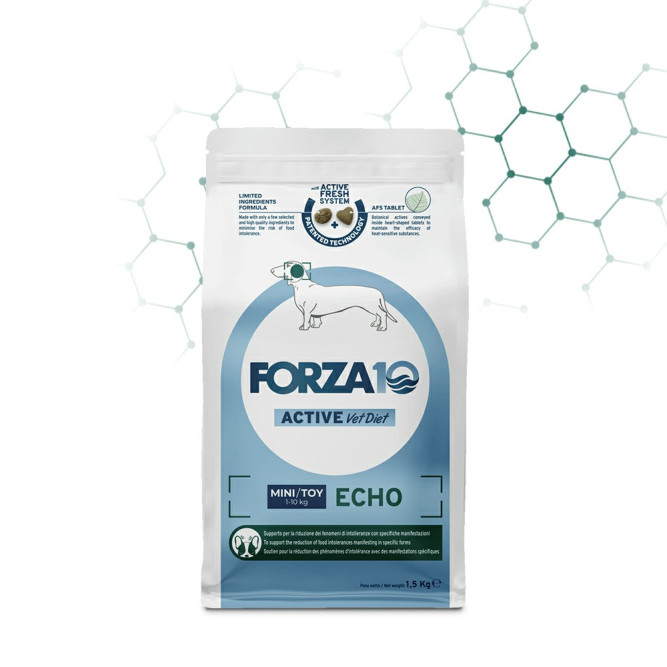 Forza10 Active Vet Diet Echo Mini/Toy сухой корм для собак мелких пород при заболеваниях слуховых органов, вызванных пищевой аллергией и непереносимостью - 1,5 кг