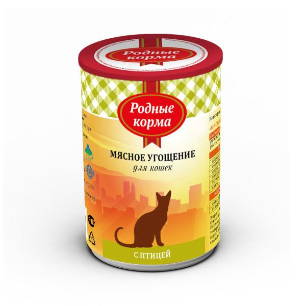 Родные корма Мясное угощение с Птицей консервы для кошек - 340 г х 12 шт