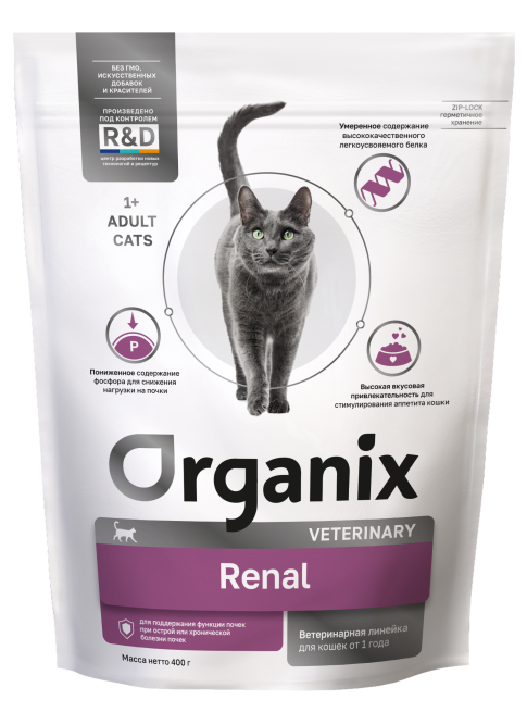 Organix Renal сухой корм для взрослых кошек для поддержания функции почек при острой или хронической болезни почек - 0,4 кг