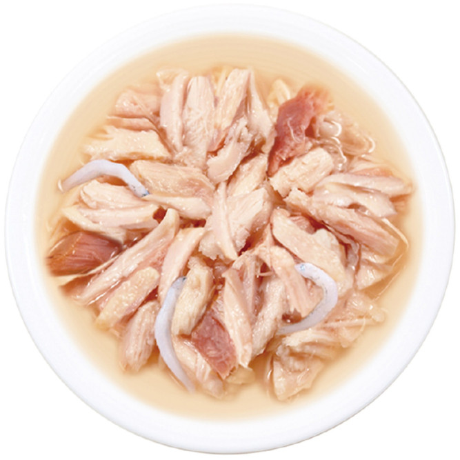 Inaba Ciao Toromi влажный дополнительный корм для взрослых кошек с куриным филе, тунцом Кацуо и мальками ширасу в бульоне, в консервах - 80 г х 24 шт