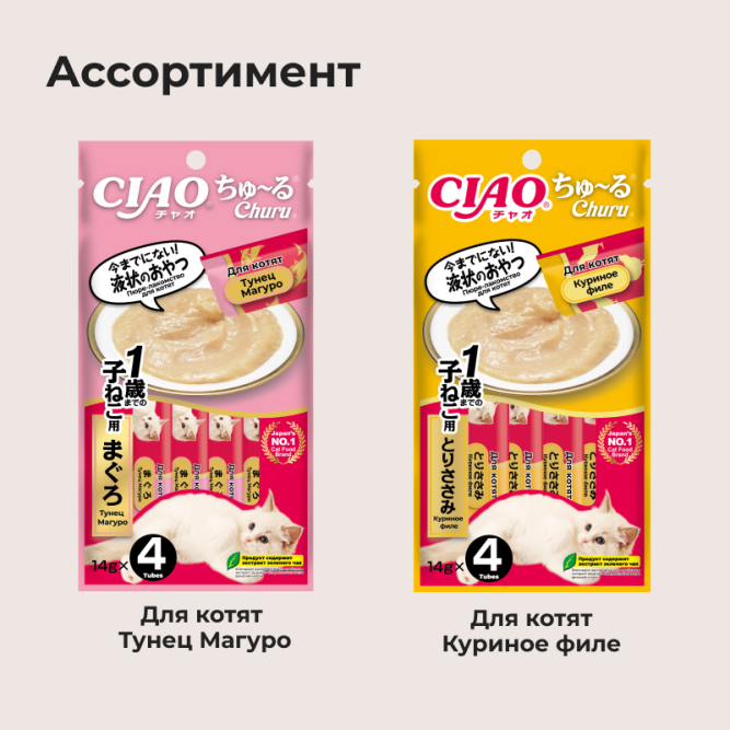 Inaba Ciao Churu лакомство-пюре для котят с куриным филе - 14 г х 4 шт