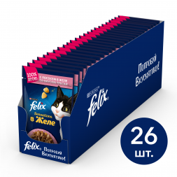 Паучи Felix Sensations в желе для взрослых кошек с лососем - 85 г х 26 шт