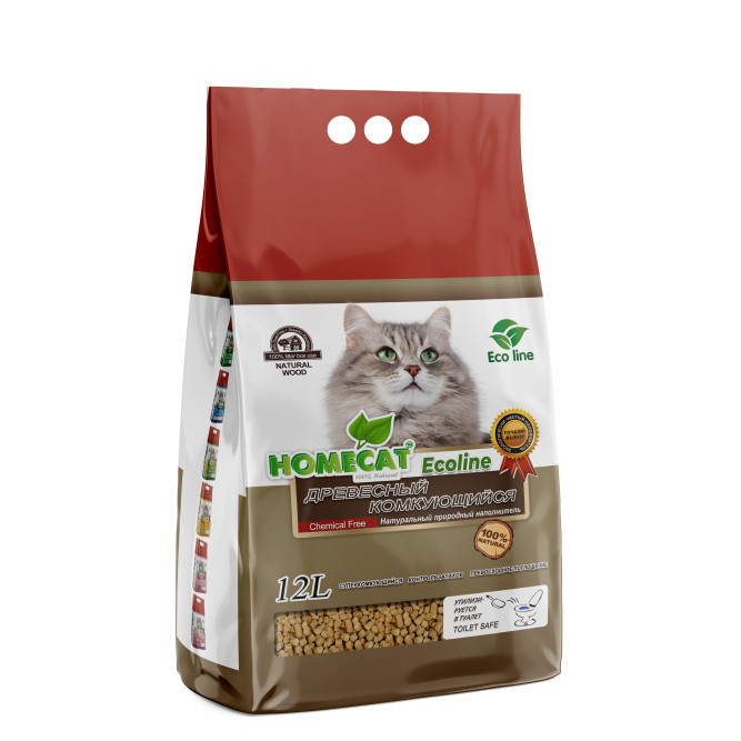 HOMECAT Ecoline древесный комкующийся наполнитель для кошачьих туалетов - 12 л