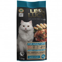 LEO&amp;LUCY cухой корм для взрослых стерилизованных кошек с ягненком и уткой  - 1,5 кг