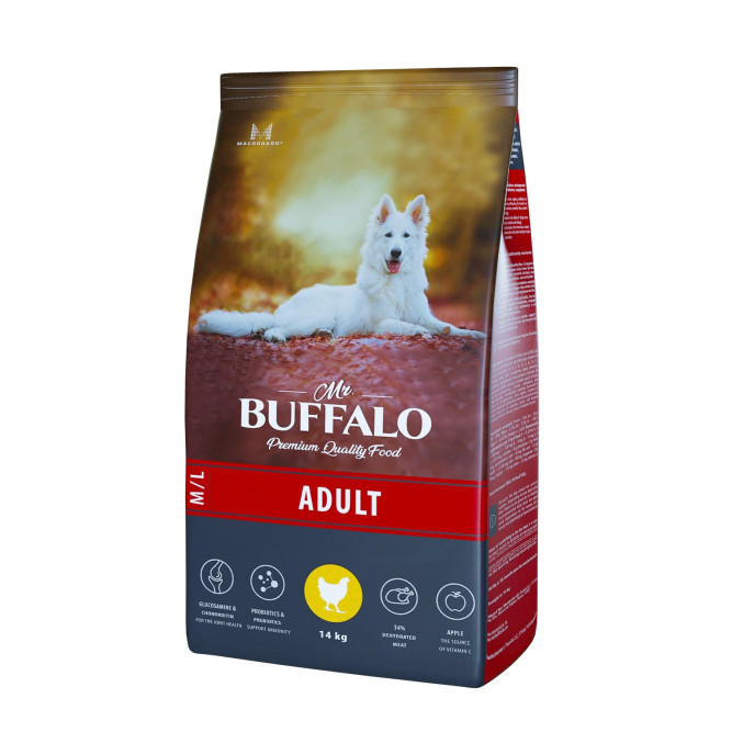 Mr.Buffalo Adult M/L полнорационный сухой корм для взрослых собак всех пород с курицей - 14 кг