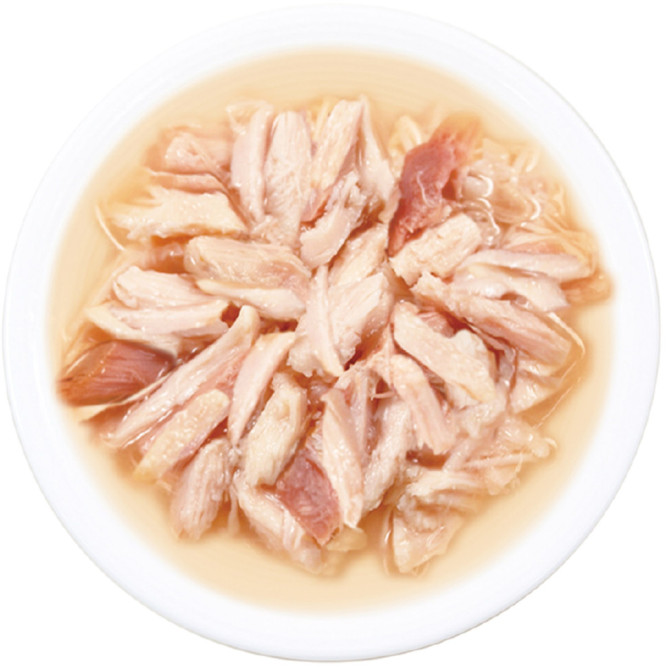 Inaba Ciao Toromi влажный дополнительный корм для взрослых кошек с куриным филе, тунцом Кацуо, со вкусом морского гребешка в бульоне, в консервах - 80 г х 24 шт