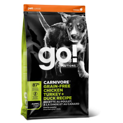 GO! Carnivore GF Chicken,Turkey + Duck Puppy сухой беззерновой корм для щенков всех пород 4 вида мяса: индейка, курица, лосось, утка - 10 кг