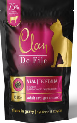 Clan De File влажный корм для взрослых кошек кусочки в соусе с телятиной и тыквой, в паучах - 85 г х 14 шт