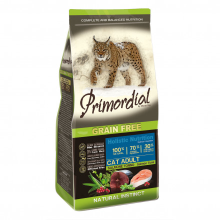 Сухой корм Primordial для кошек беззерновой с лососем и тунцом - 400 г