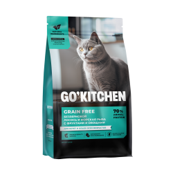 Go' Kitchen GRAIN FREE Salmon&amp;Seafish сухой беззерновой корм для котят и кошек всех возрастов с лососем, морской рыбой, фруктами и овощами - 400 г